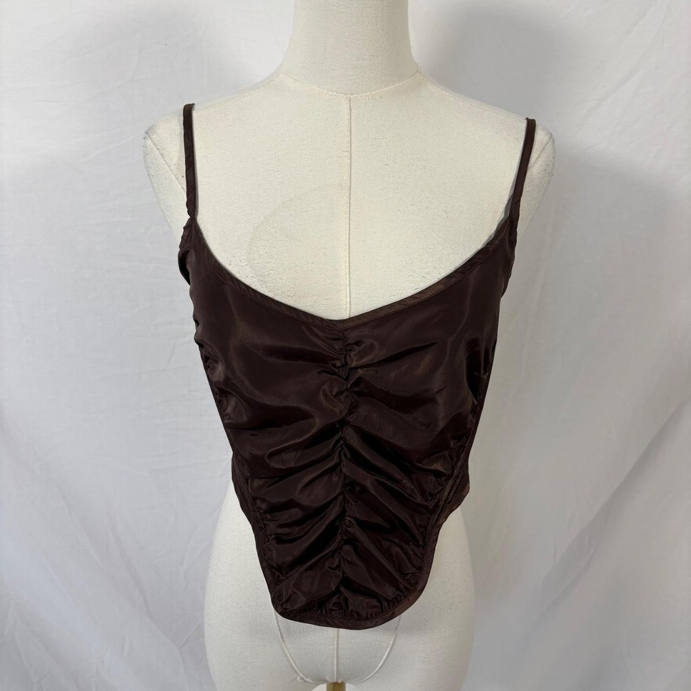 PrettyLittleThing brown ruched crop top size 2 going out party minimal